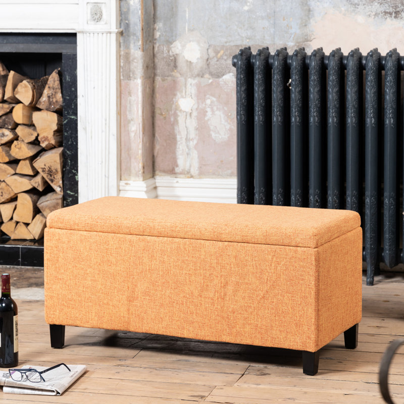 Ahri 98cm Wide Rectangle Solid Colour Standard Ottoman with Storage, Orange