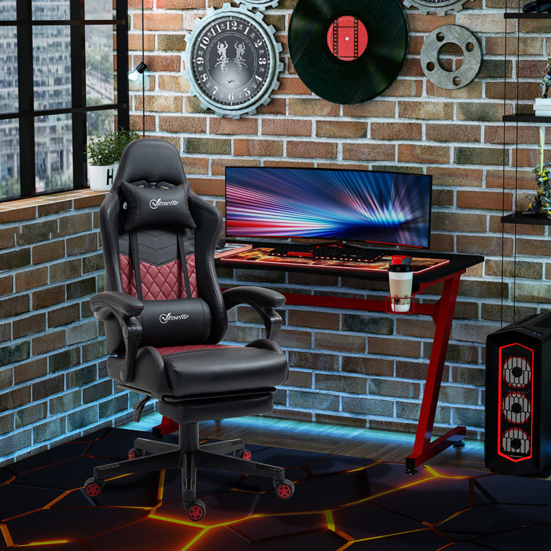 Vinsetto Racing Gaming Chair Diamond PU Leather Office Gamer Chair High Back Swivel Recliner With Footrest, Red/Black