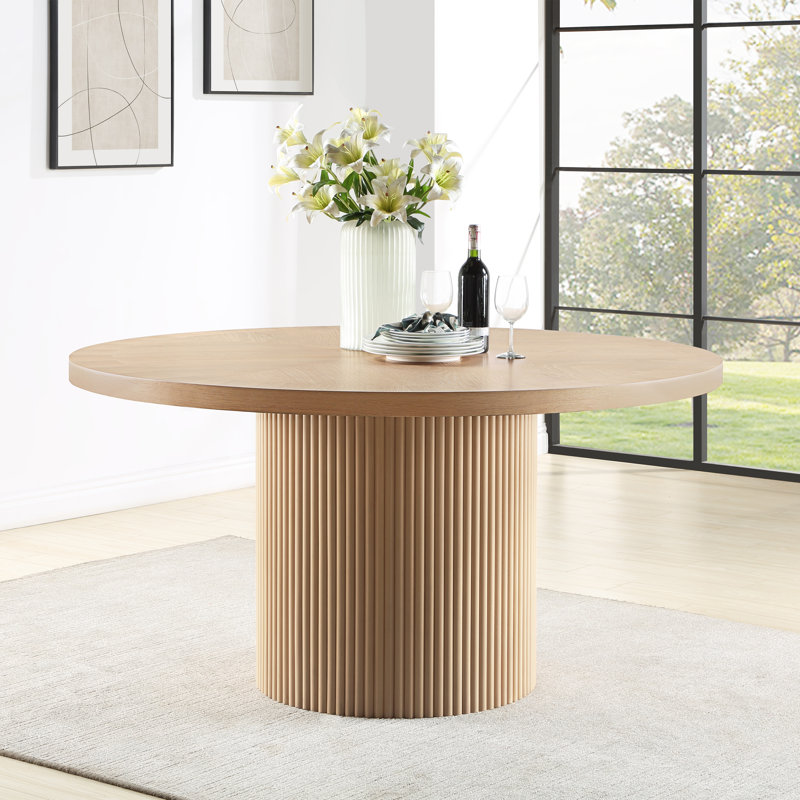 Belinda 60" Solid Wood and Oak Veneer Dining Table, Oak