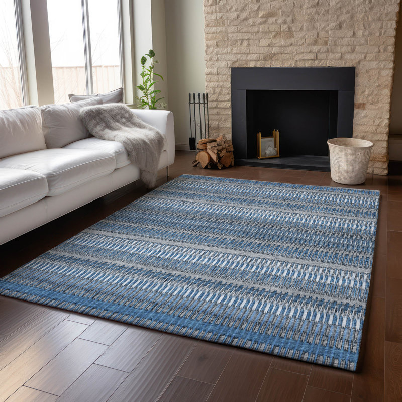 Red and White Rectangular Washable Synthetic Stripe Rug 46" x 30"