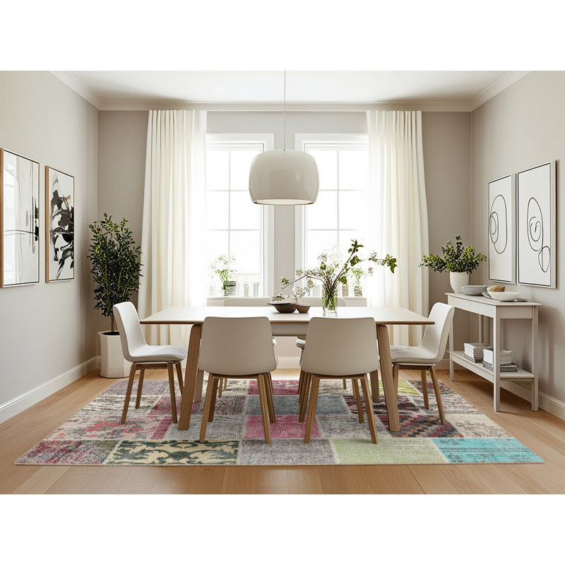 Tapis gris/rose/beige contemporain, Rectangle 7 pi x 10 pi