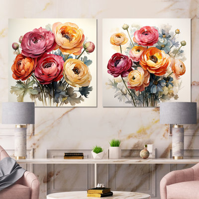Ensemble de 2 décorations murales colorées Ranunculus Elegance I - Ranunculus