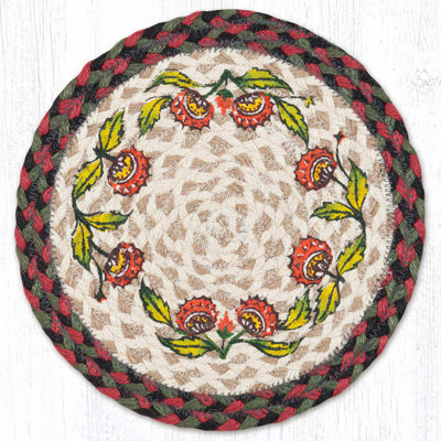  Holiday Floral Printed Round Jute Trivet – 10" Heat-Resistant Decorative Kitchen Accent with Festive Seasonal Design
