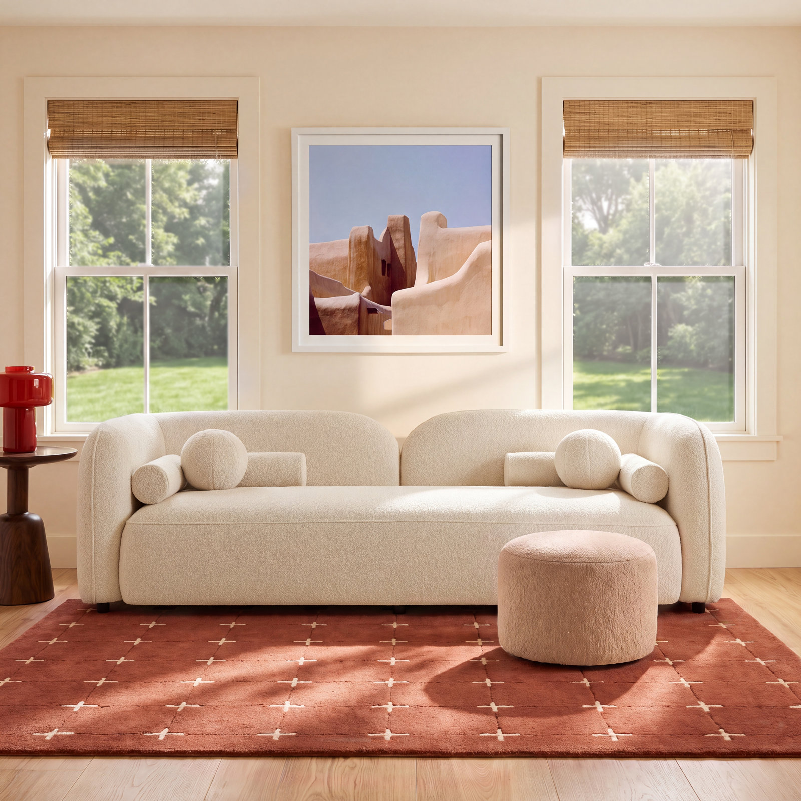 Katrien 93'' Upholstered Sofa, Ivory Boucle