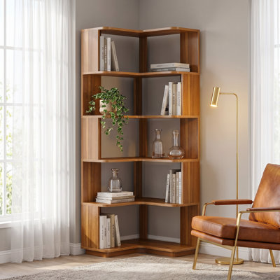 Bibliothèque 64,96 "Mid-Century moderne avec cadre en métal robuste, mobilier haut de gamme haut de gamme