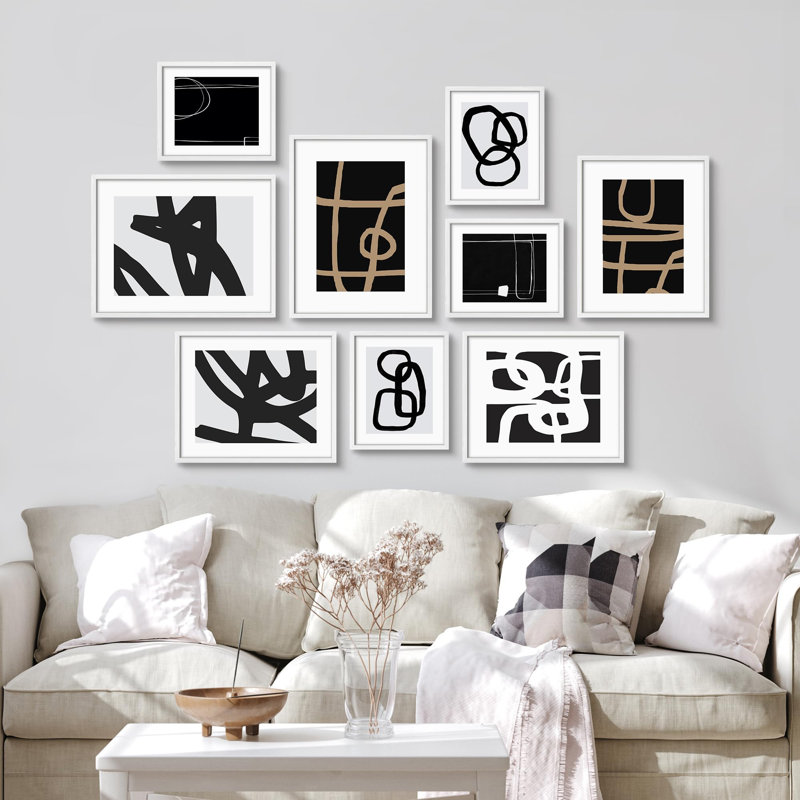 Abstrait noir et blanc, dessins géométriques minimalistes modernes, art moderne, petit décor, Blanc