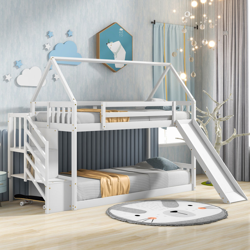 Lit mezzanine simple au-dessus de simple avec tablettes Chandlerville par Harper Orchard, Blanc