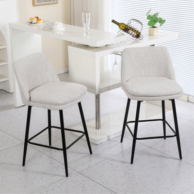 Set Of 2 Counter Height Stools, 360° Swivel Upholstered Barstools With Metal Legs For Kitchen Island And Pub