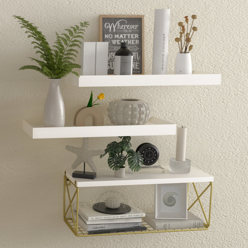 Ensemble de tablettes de rangement murales pour salle de bain, Blanc