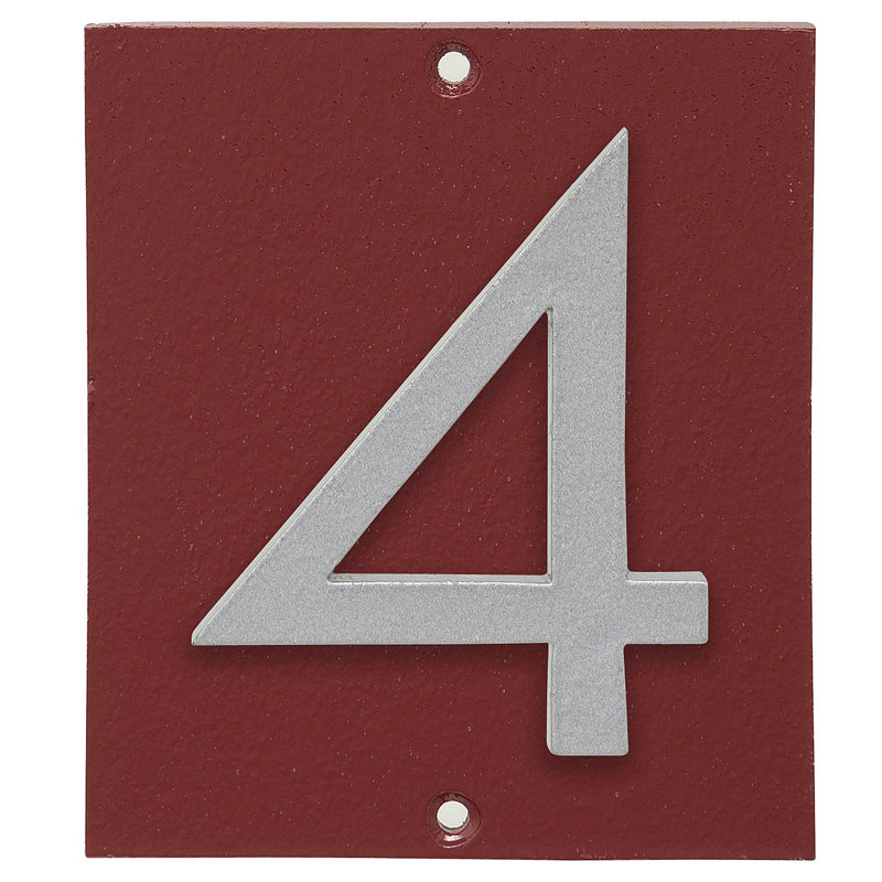 Plaque d’adresse murale sur 1 ligne flottante, Rouge brique, Argent, Oui
