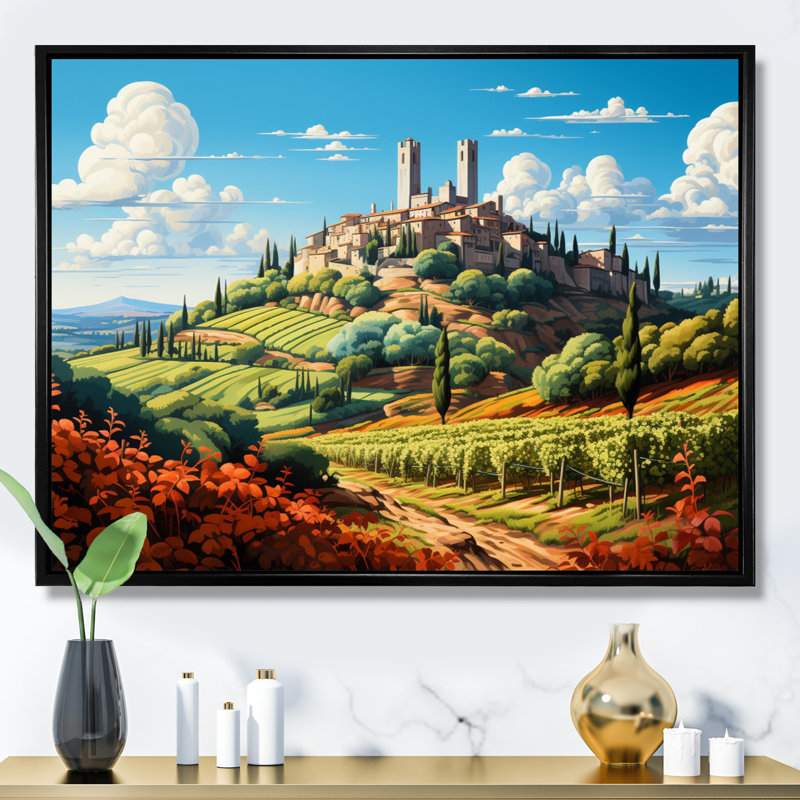 «Italy San Gimignon I», reproduction sur toile, 24" H x 32" W, Cadre flottant noir
