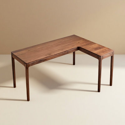 Bureau en forme de L en noyer noir de style nordique avec tiroirs