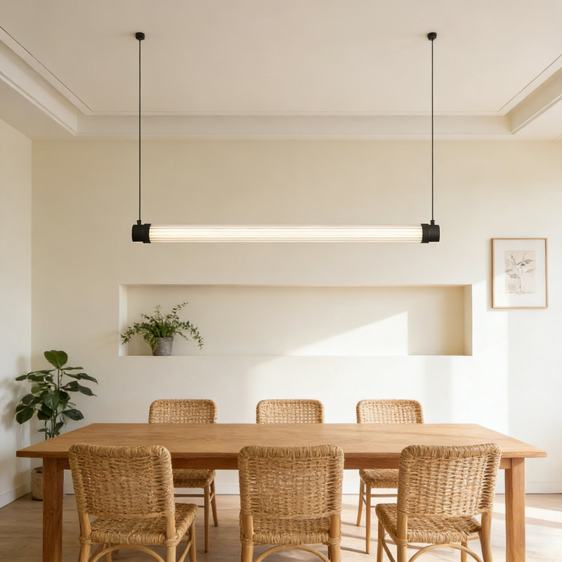 Luminaire suspendu linéaire en acrylique minimaliste, longue lampe de luxe à DEL pour table de salle à manger et comptoir de bar