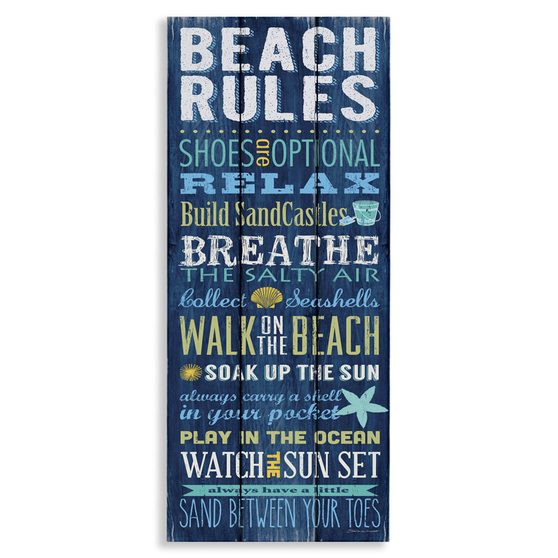 «Beach Rules Relax Breathe Blue Planked Look», impression, 24" H x 10" W