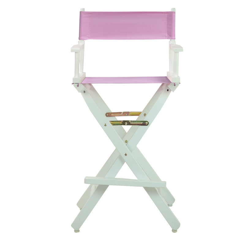 30" Folding Director Chair with Canvas, White, Pink