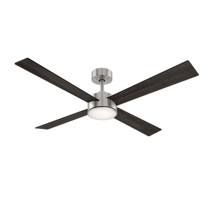 Santorini Smart 4-Blade 52in Ceiling Fan 2700K-6000K CCT Selectable LED Light Kit with Remote Control in Brushed Nickel with Reversible Blades Weathered Wood or Ebony Works With iOS or Android App