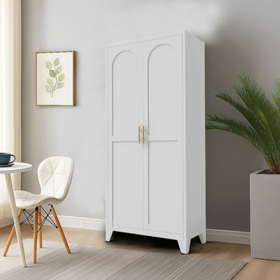 Modern Freestanding Tall Storage Cabinet tall accent cabinet with Adjustable Shelves and Arched Panel Doors by Latitude Run