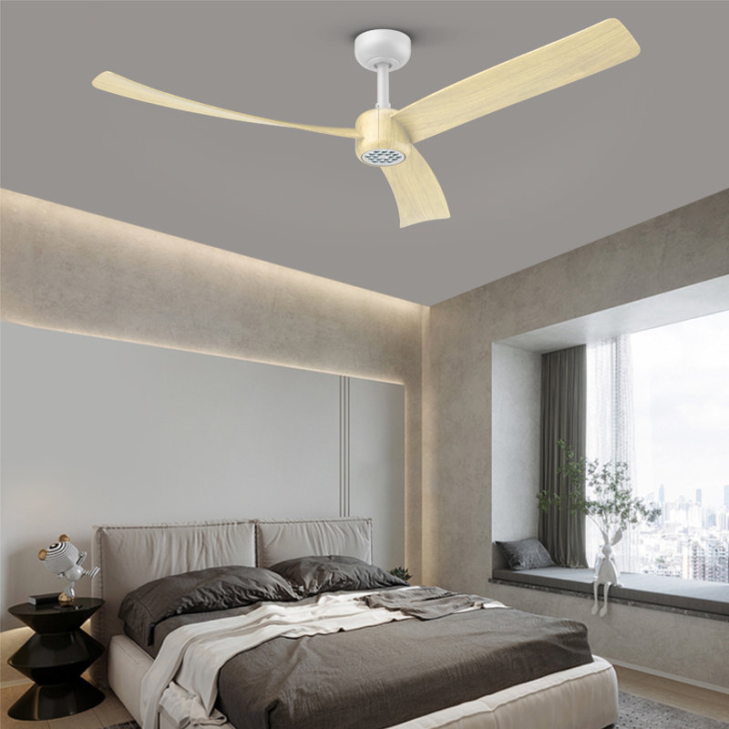 Ventilateur de plafond 52 pouces avec télécommande veilleuse à DEL, Blanc avec pales crème
