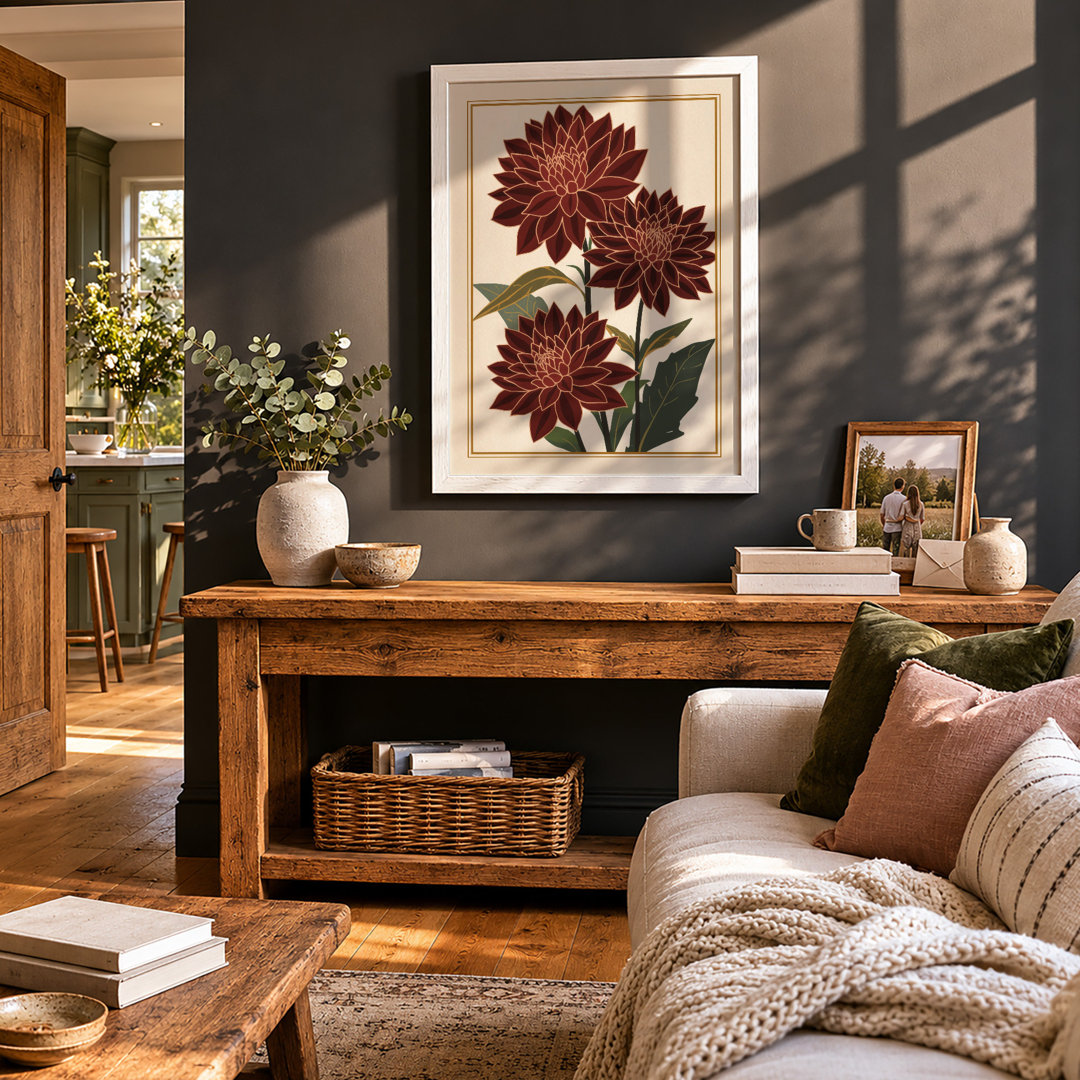 Burgundy Dahlias Botanical - Framed Print