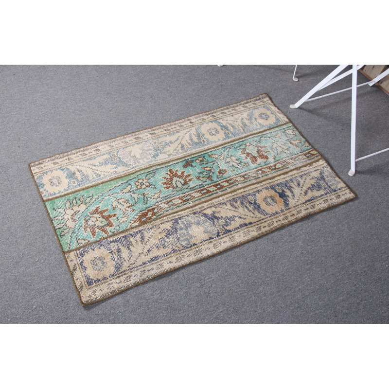Vintage Green Turkish Patchwork Rug - Soft Washable Oushak Small Rug for Home Decor