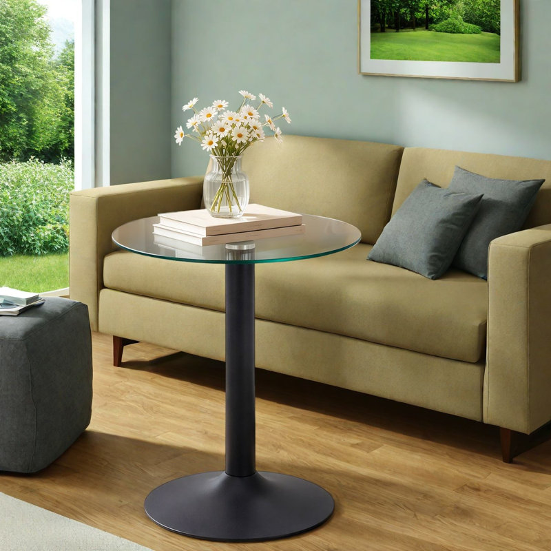 Tables d'appoint modernes, table d'appoint ronde en métal 19,68 po pour la maison, Noir * transparent