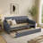 Twin Size Upholstery DayBed with Trundle and USB Charging Design, Trundle can be flat or erected