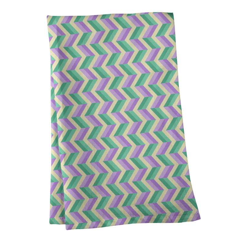 Serviette à thé chevron Mcguigan, Polyester sergé, Mauve / vert / beige