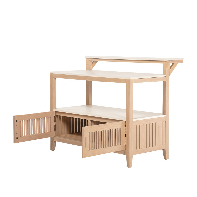 Îlot de bar extérieur à plusieurs niveaux Lailoken avec plateau en bois d'eucalyptus et Superstone
