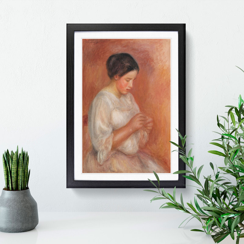 Woman Sewing by Pierre-Auguste Renoir - Picture Frame Painting, Black, 36cm H x 27cm W x 2cm D