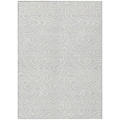 3' X 5' Silver Abstract Washable Indoor Outdoor Area Rug