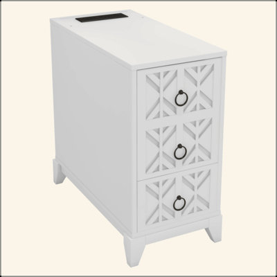 End Table With 3 Drawers, Corner Table With 2 Open Shelves, Tall Side Table For Bedroom And Corner