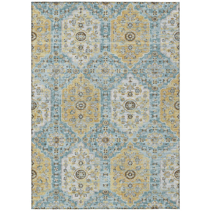Machine Washable Indoor/Outdoor Chantille ACN2643 Damask Rug, Teal, 2'6" x 3'10"