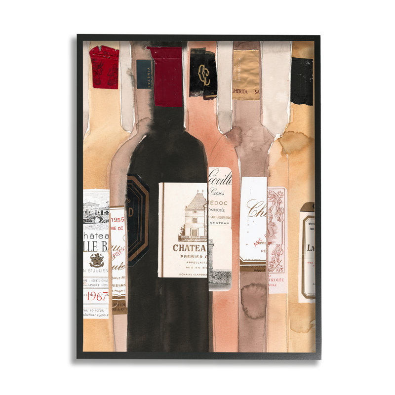 Classic Classic Classic Wine Bottles par Samuel Dixon - Peinture, H 20 po x l 16 po, Giclée encadrée noir minuit
