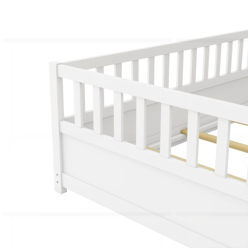 Lit au sol avec barrière de sécurité ultra haute, Simple, Blanc