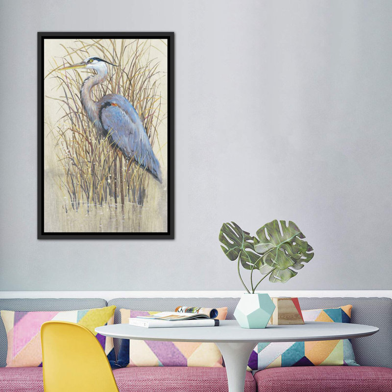 «Wading II» par Timothy O 'Toole - impression d'art graphique, Cadre flottant noir patiné, H 60 po x l 40po x P 1,5 po