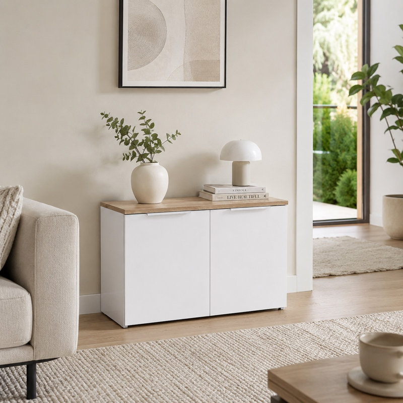 80cm Sideboard, White and Sonoma Oak