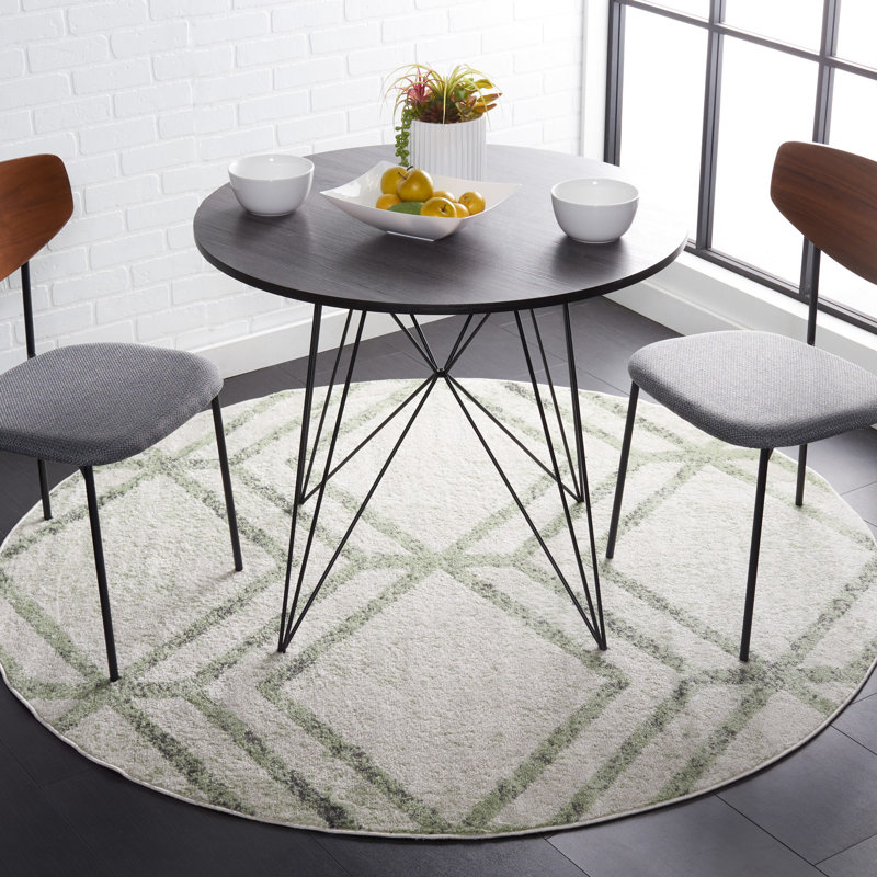Tapis géométrique ivoire / sauge Arrietty, Rond 6 pi