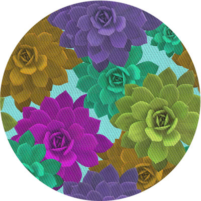 Tapis rose/vert/jaune tissé à la machine