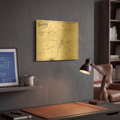 «Vintage St Louis Map» par Wild Apple, art mural en métal doré, 16 po x 12 po