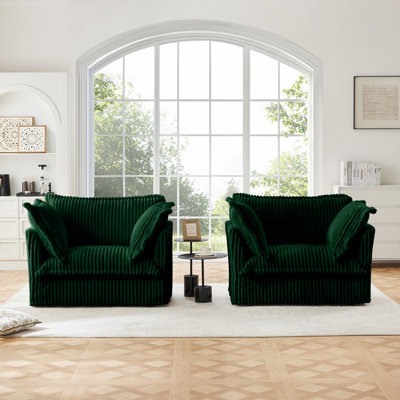 Ensemble de 2 fauteuils avec housse, fauteuil d'appoint à siège profond pour salon, salle de lecture, chambre à coucher et espaces de travail, ensembles de fauteuils avec grands coussins moelleux, tissu en velours côtelé