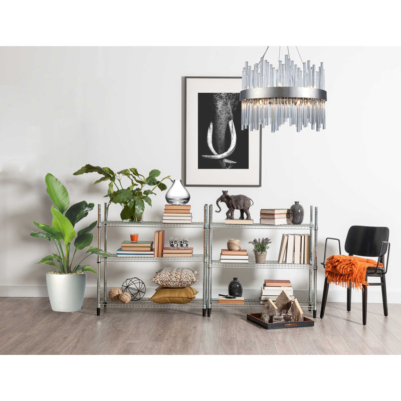 Dalton - Light Unique Drum Chandelier, Chrome, 13.5" H x 12" W x 36" D, 20 Lights