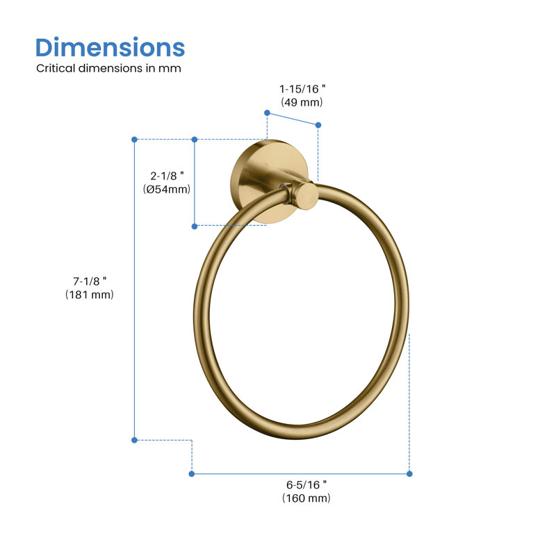 Circular Bathroom Towel Ring, Brushed Brass