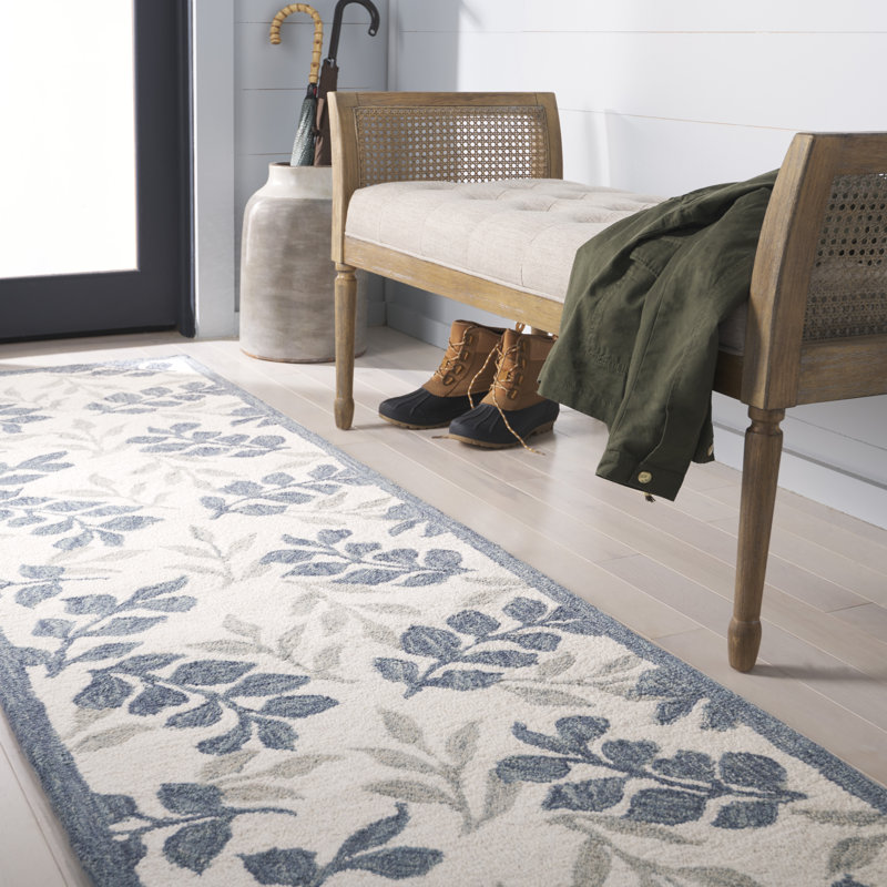 Martha Stewart 300 Hand Tufted Wool/Cotton Floral Rug in Ivory/Grey/Ivory/Gray, Runner 2'3" x 8'