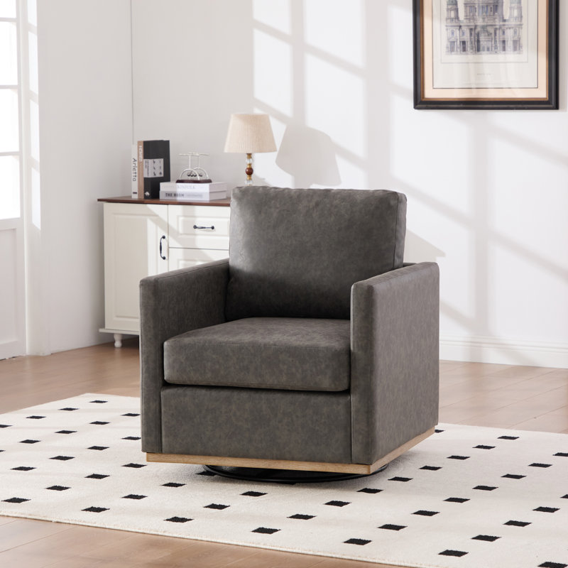 Wide Upholstered Swivel Armchair, Gray