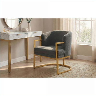 Fauteuil d'appoint compact et moderne en fausse fourrure rembourré gris classique pour le salon, la chambre et le bureau