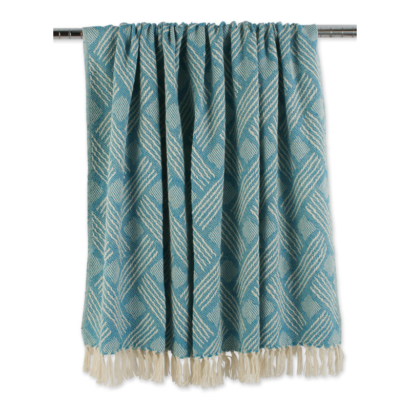 Gray Cotton Basketweave Throw Blanket with Fringe, 50x60