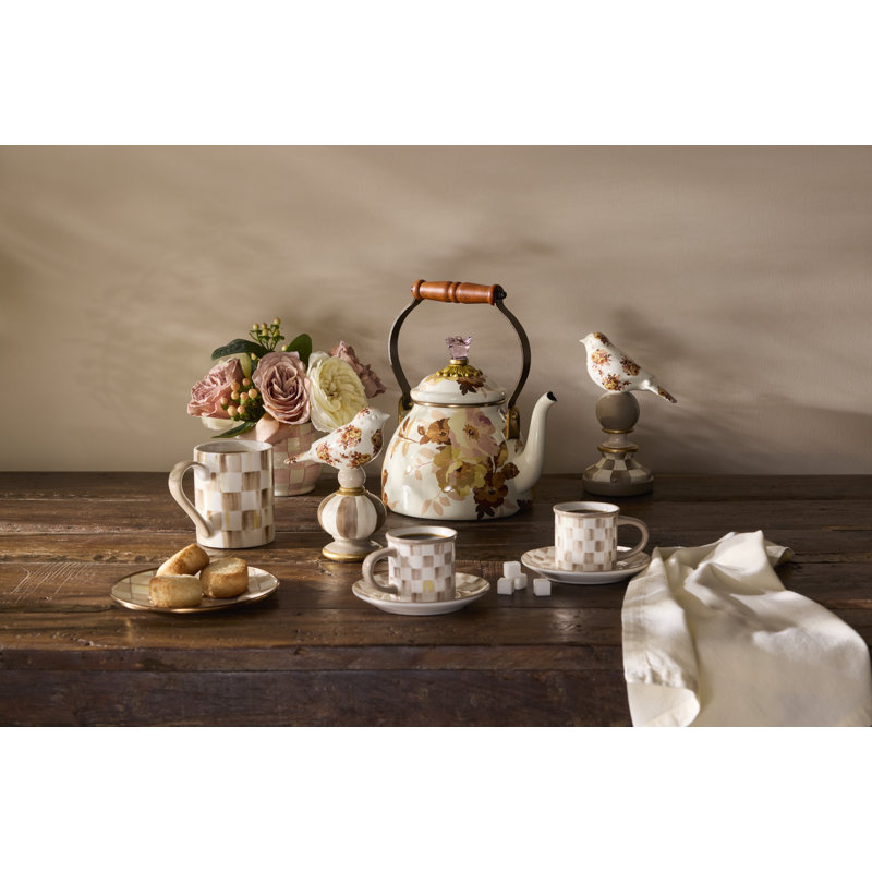Sterling Check Stoneware Espresso Cup and Saucer, Set of 4, Pink/White