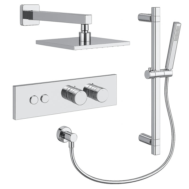LineaBox Horizontal Square Shower System with 2-Way Diverter, 8-Inch Rain Shower Head and Hand Shower with Slide Bar, Valve Included