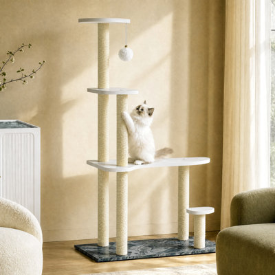 Flexmod 47.6" H Carpet Cat Tree with  Scratching Posts, Modular Cat Tower with Platforms, Easy Assembly