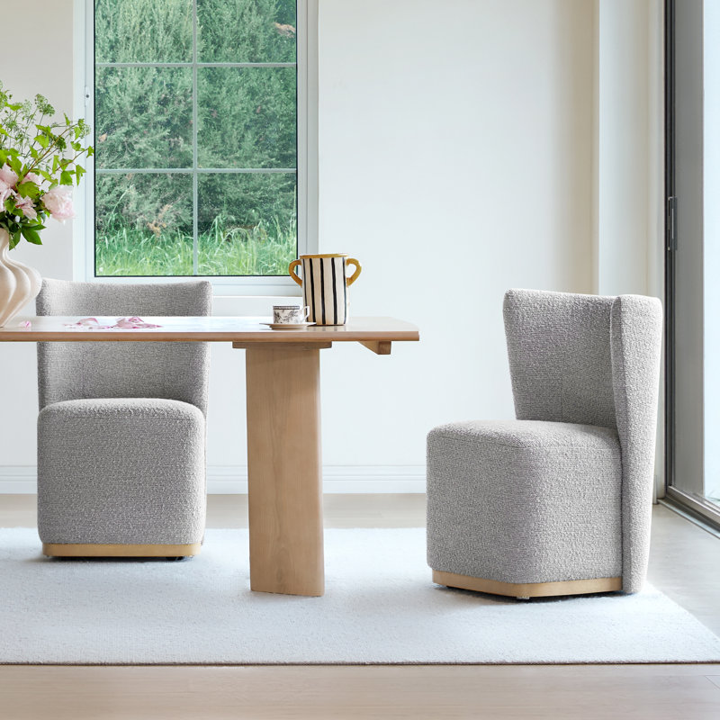 Geelt Upholstered Wingback Dining Chairs with Casters, Gray Performance Boucle